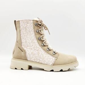 Sorel Women Beige Leather Lennox Lace Cozy Waterproof Biker Booties Size 9.5